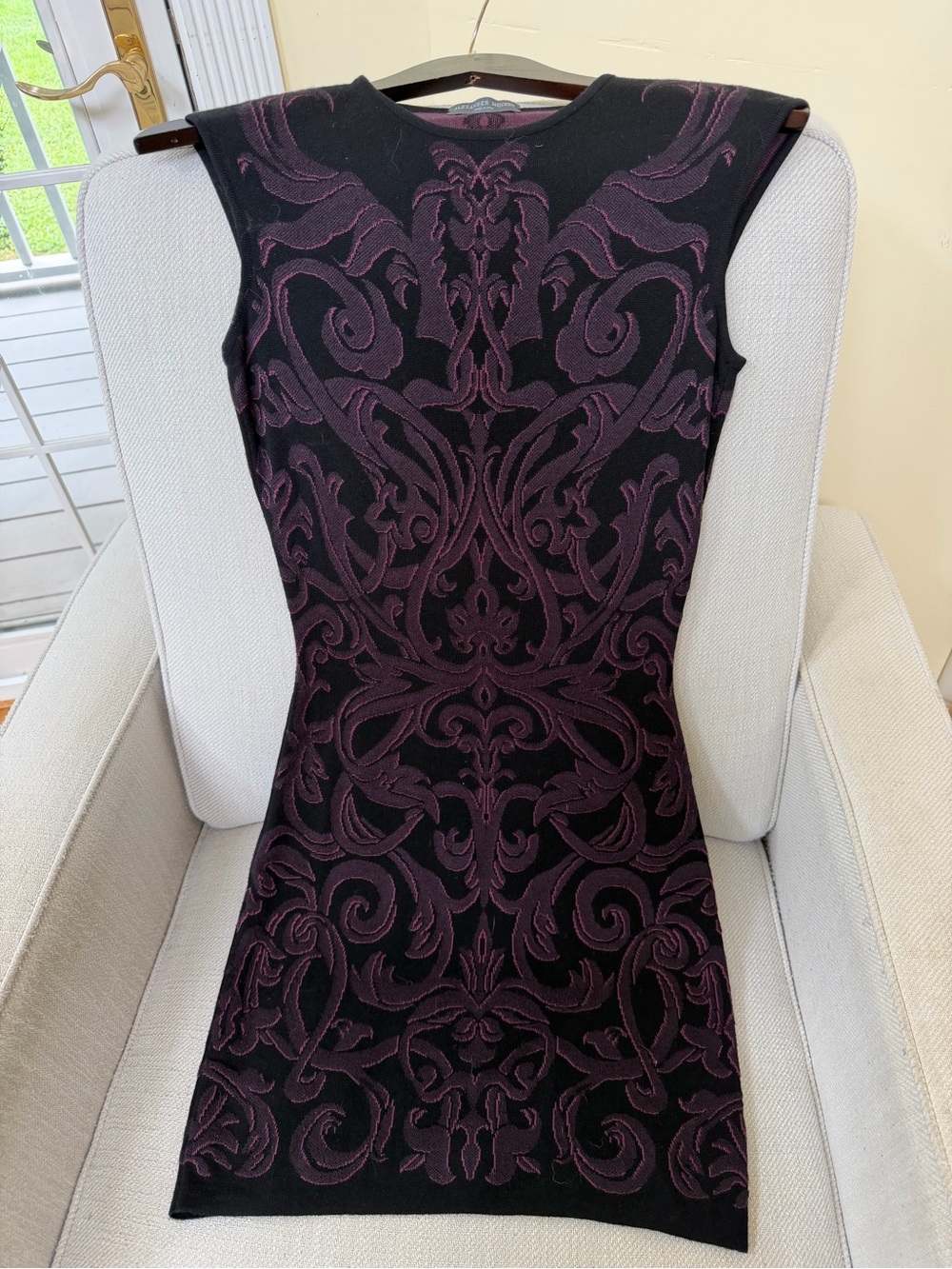 Early Alexander McQueen Baroque Jacquard Knit Dress Black Plum Size Small - Picture 3 of 6